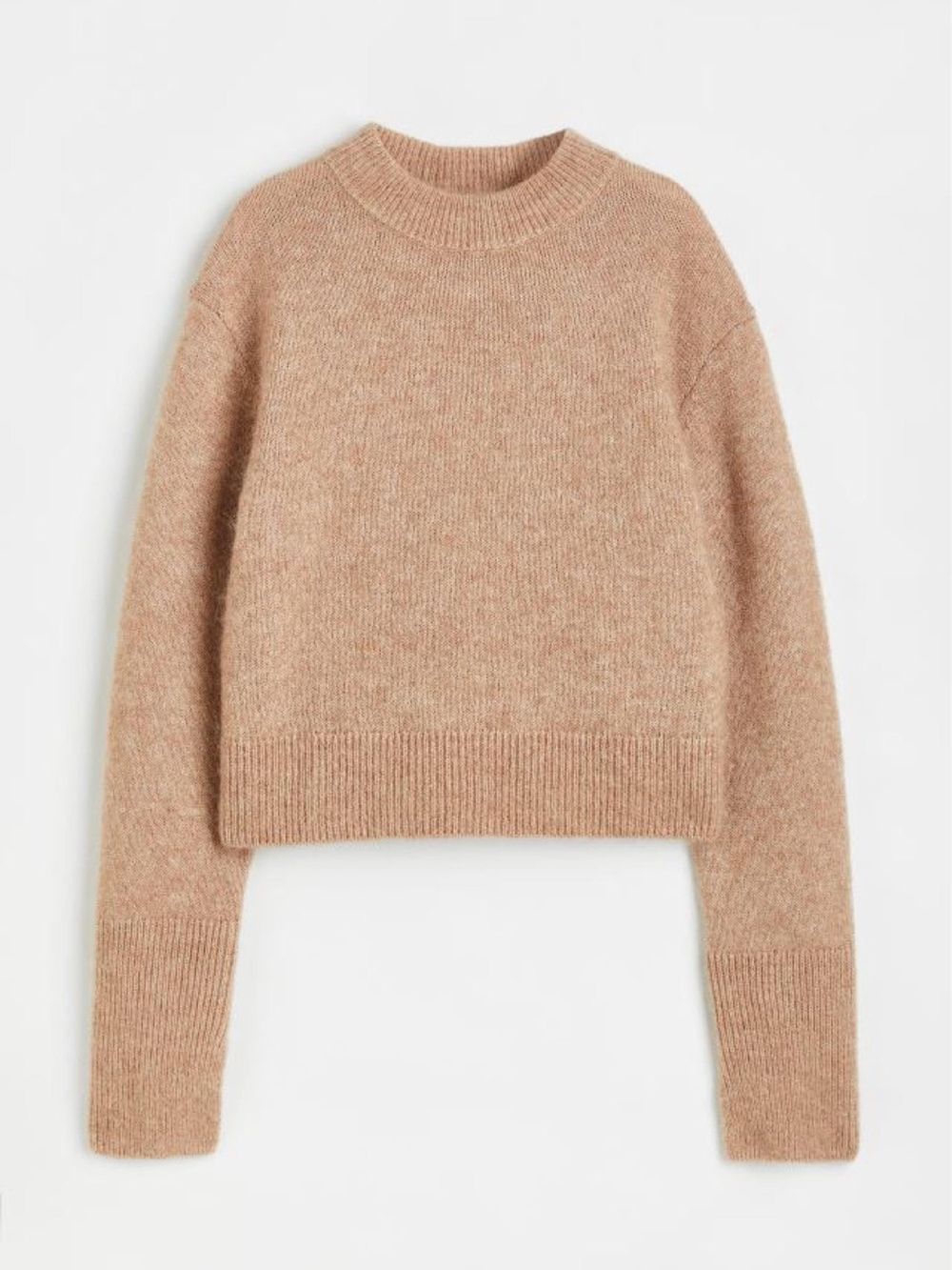 H&M Cropped Crewneck Sweater in Light Camel